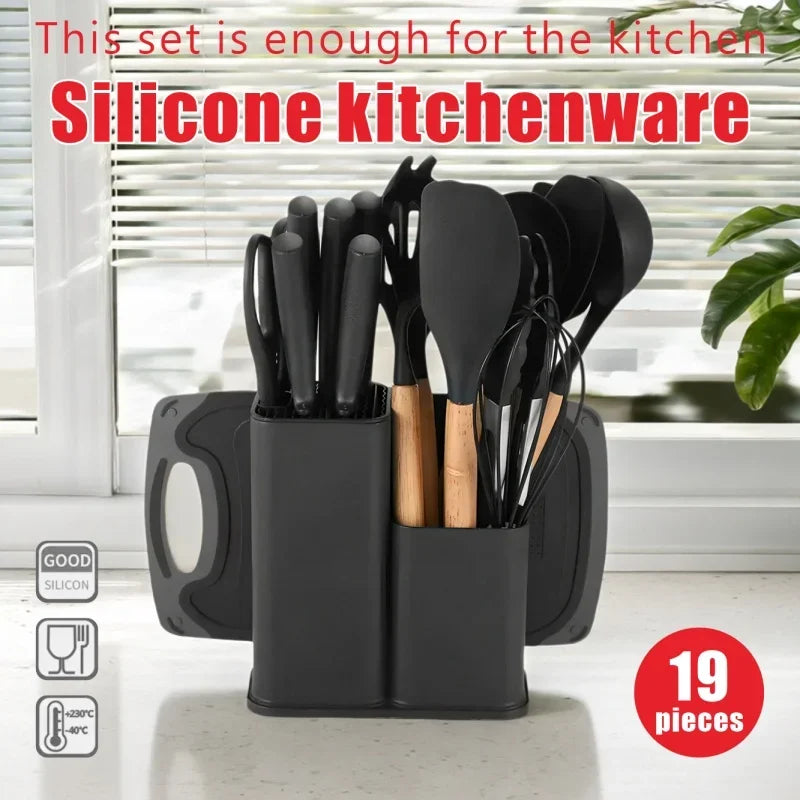 19 In 1 Kitchen Knife And Silicone Utensil Set Heat Resistant Tools