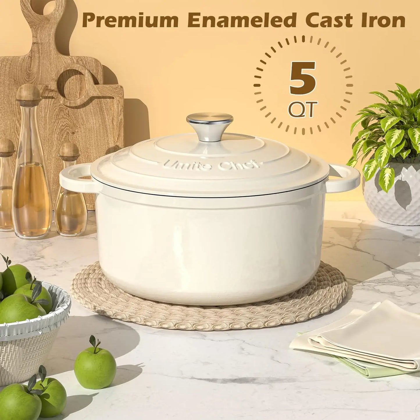 Enameled Cast Iron Dutch Oven With Lid And Potholders