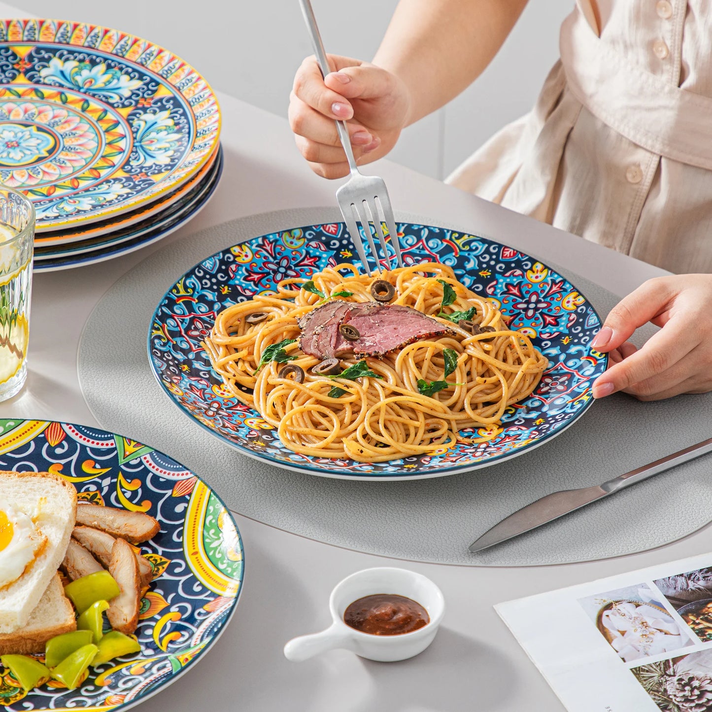 MALACASA 24 Piece Ceramic Dinnerware Set Bohemian Style