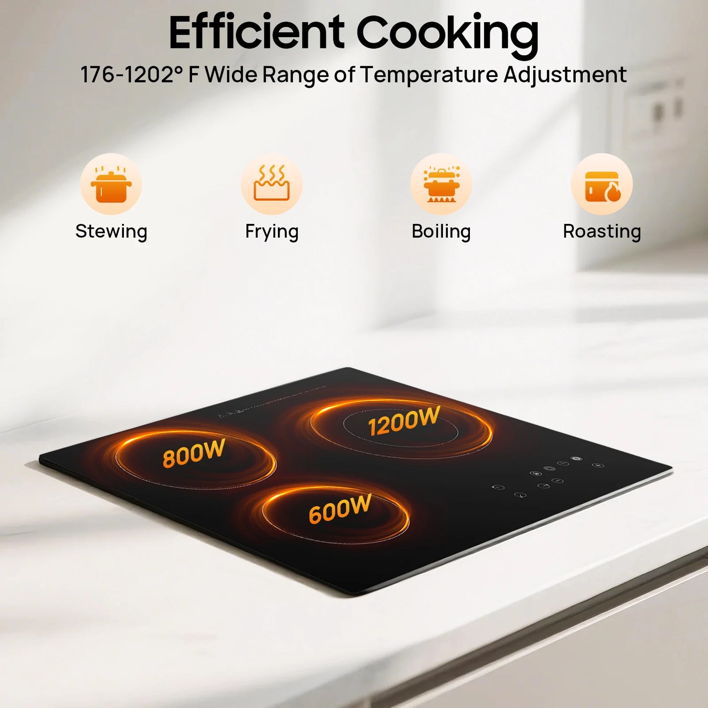 2600W Portable Electric Ceramic Cooktop With 3 Burners And Sensor Touch