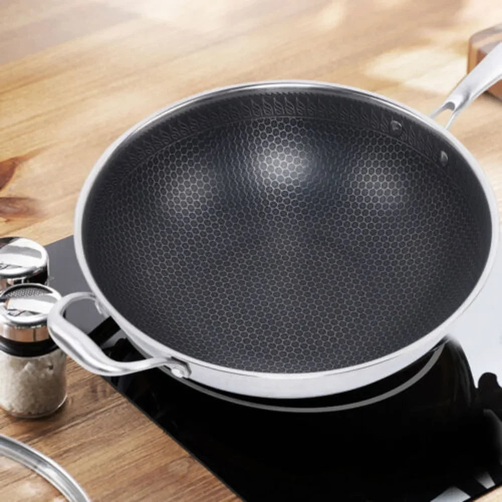 Stainless Steel Wok Pan With Nonstick Coating And Lid