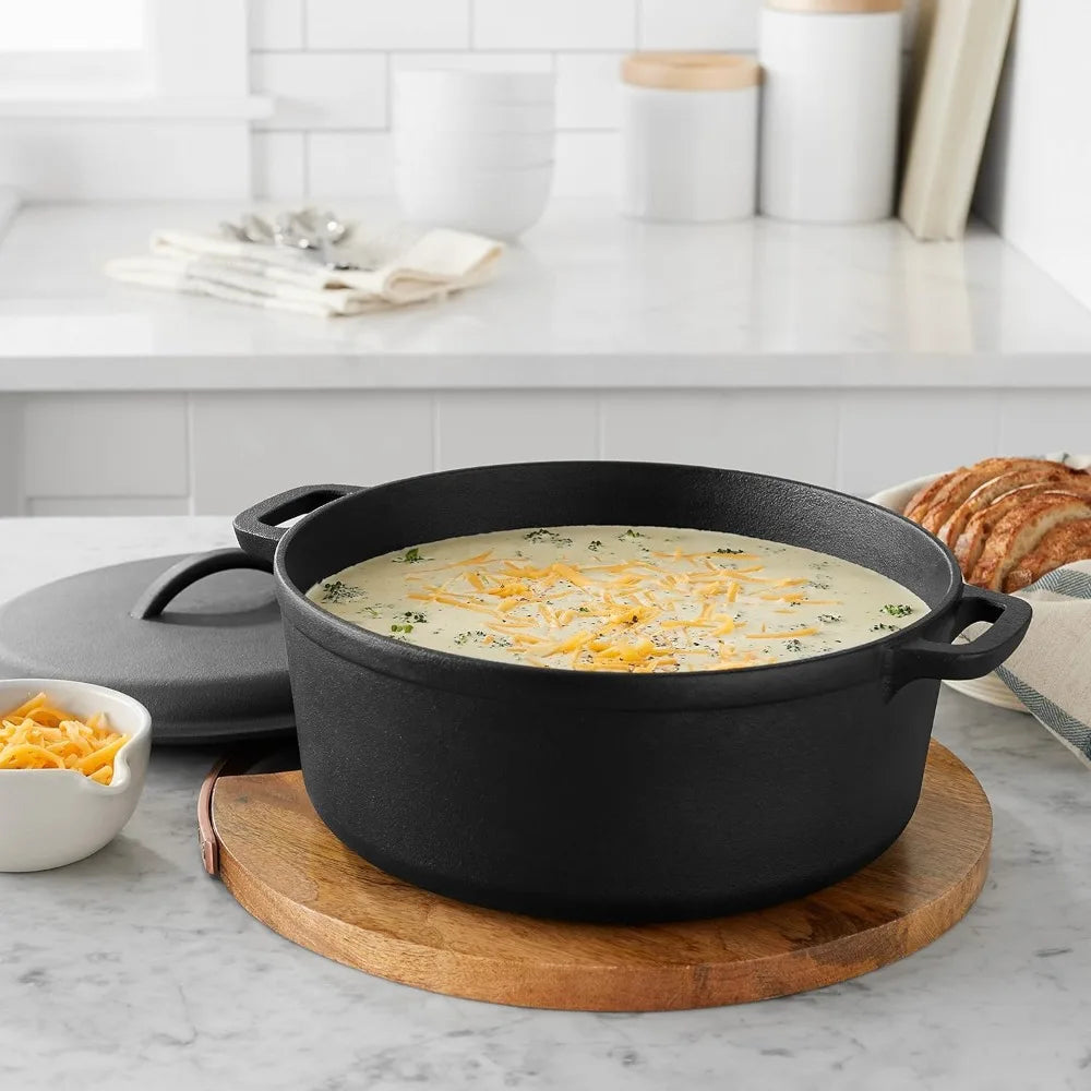 Pre-Seasoned Cast Iron Dutch Oven With Lid For Even Cooking