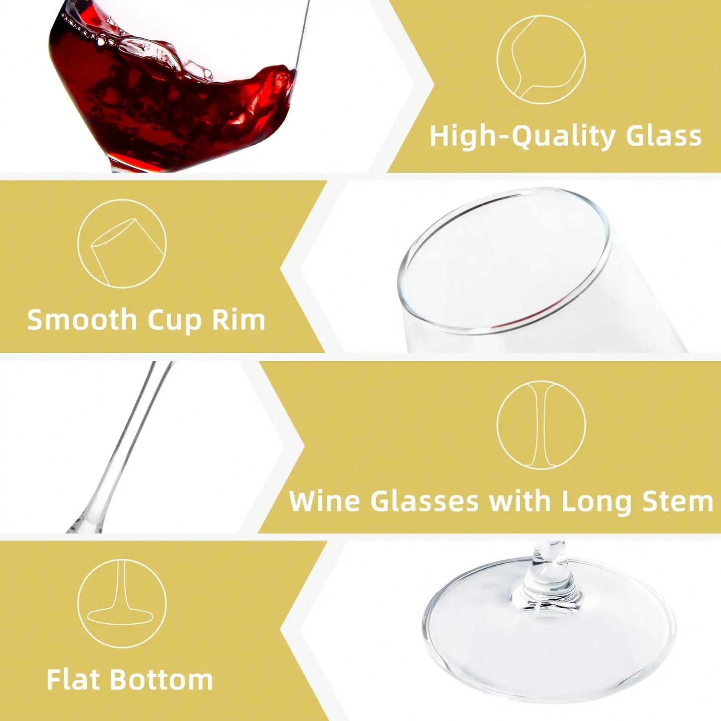 Wine Glasses Set Modern Minimalist Clear Long Stem Six Piece