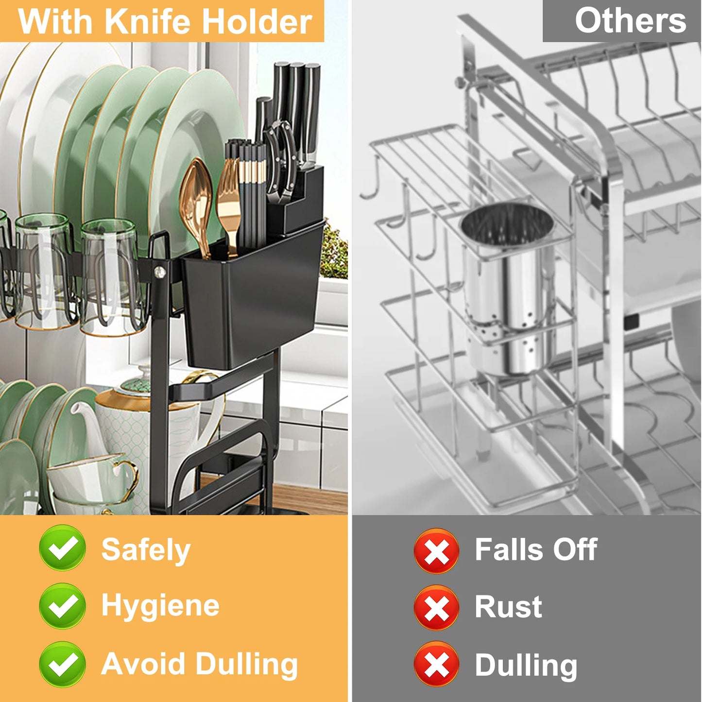 Sturdy Stainless Steel Two-Tier Dish Rack With Drainer