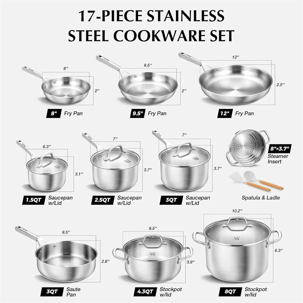 Koch Systeme CS Stainless Steel 17 Piece Pots And Pans Set Induction Compatible