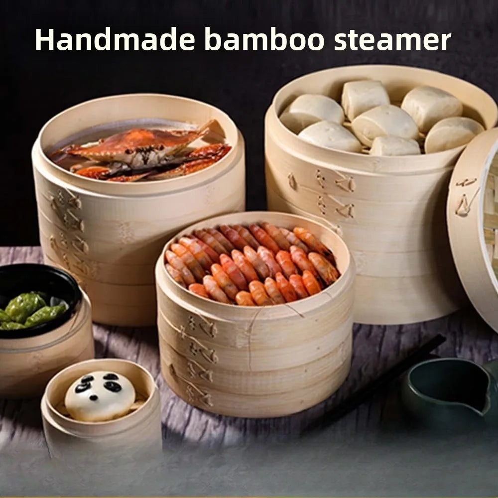 10/15/20cm Cooking Bamboo Steamer Dumpling Food Steamer with Lid Cookware Steam Pot Kitchen Cooking Tools
