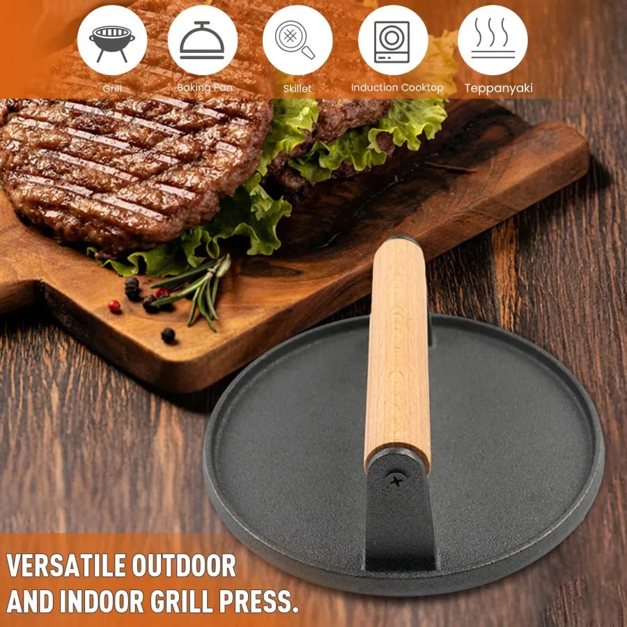 MoMoxi Smashed Burger Press With Wood Handle For Nonstick Pan
