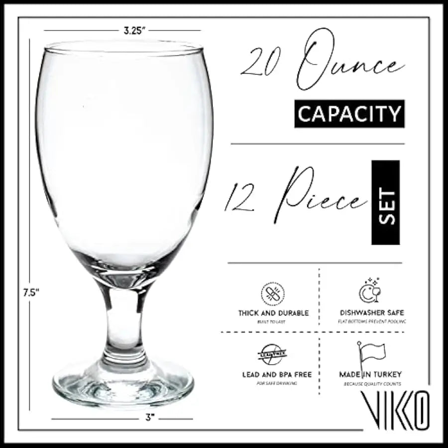 Classic Goblet Glasses Iced Tea Water Set of 12 Dishwasher Safe