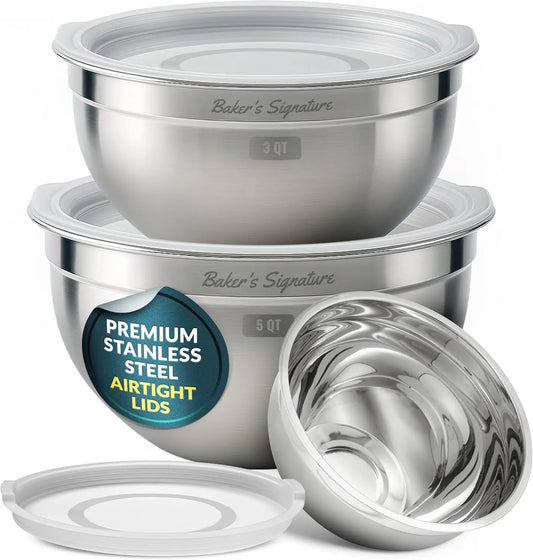 Stainless Steel Mixing Bowls Set 3 With Durable Lids