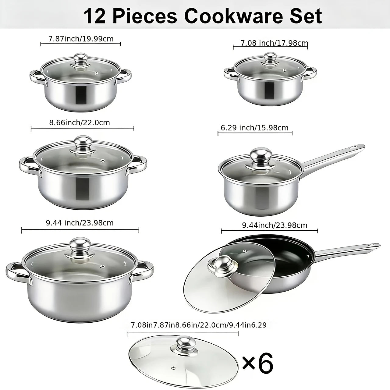 Stainless Steel Cookware Set With Lids And Handles, Dishwasher Safe