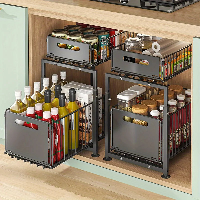 AEHOME 2 Tier Slide Out Cabinet Organizer Heavy Duty Under Sink