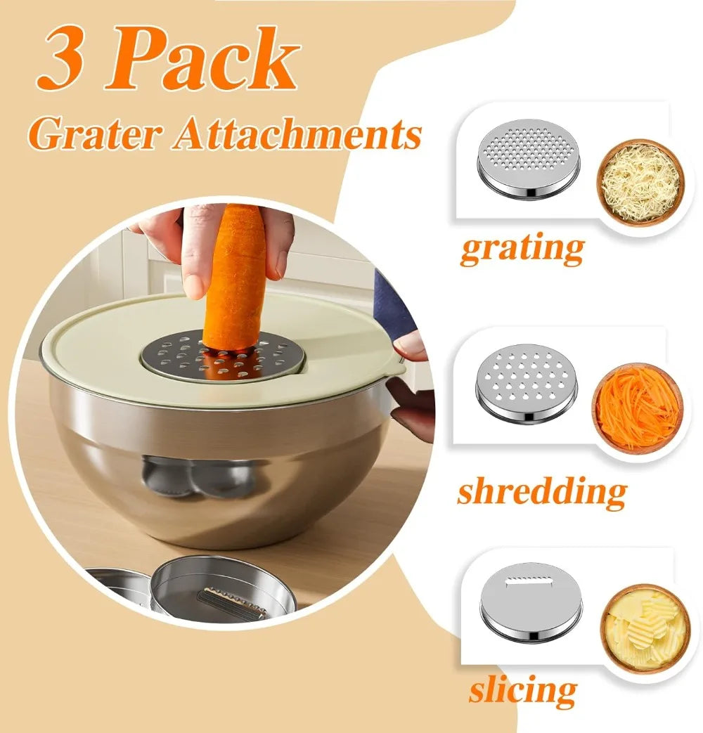 Stainless Steel Nesting Mixing Bowls Set With Lids And Graters