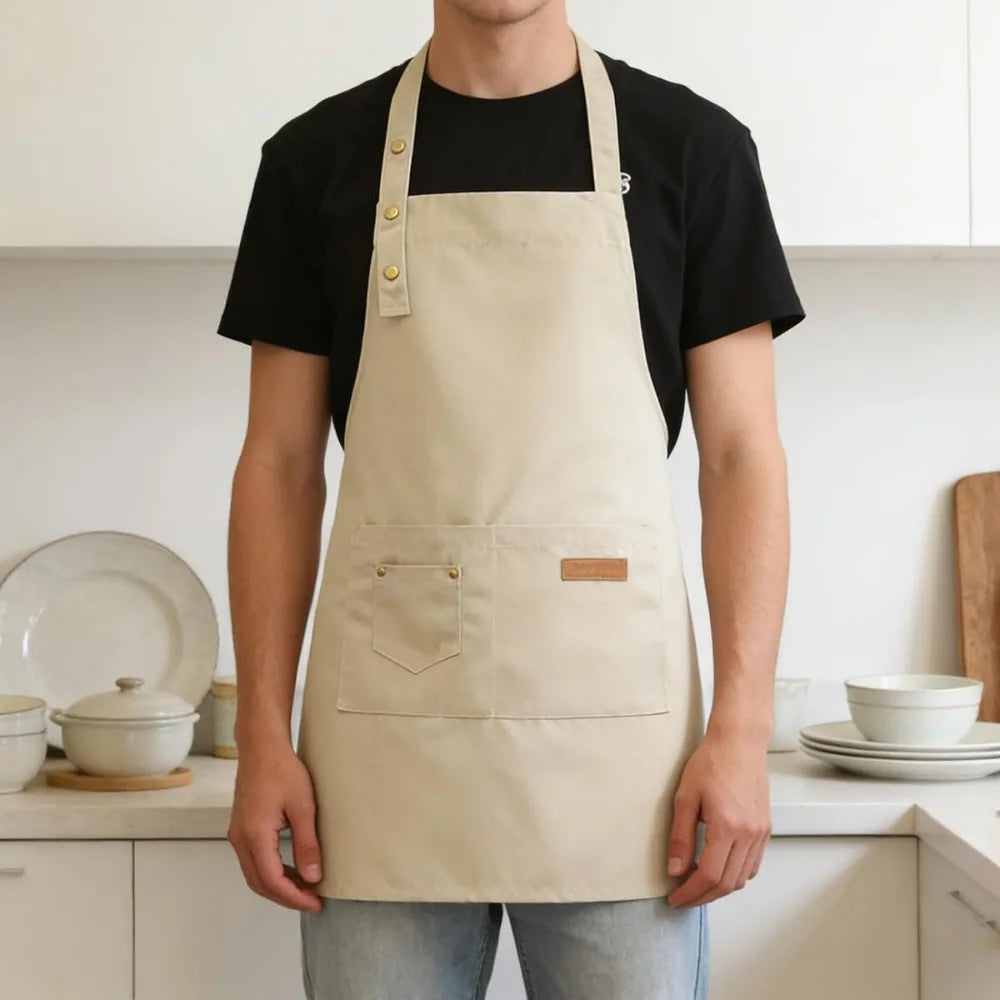 Unisex Work Bib Apron With Adjustable Neck Strap And Pockets