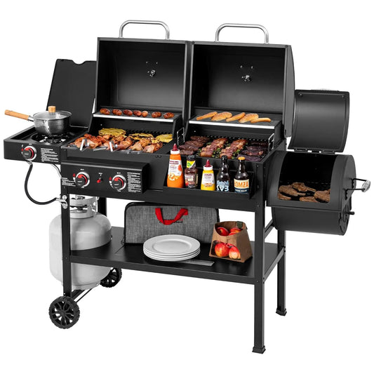 2 Burner Gas And Charcoal Combo Grill With Offset Smoker