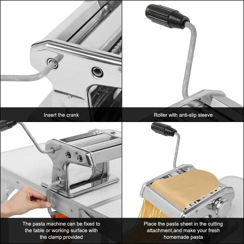 Stainless Steel Manual Pasta Maker Machine With Adjustable Width Two Cutters