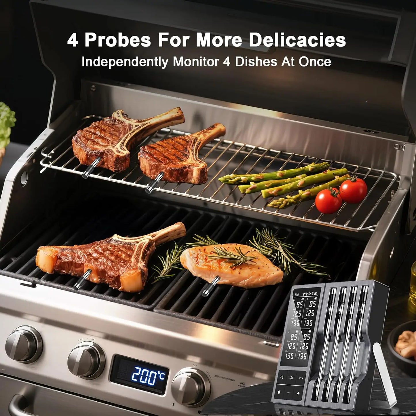 Wireless Meat Thermometer With 4 Probes App Alerts And Timer