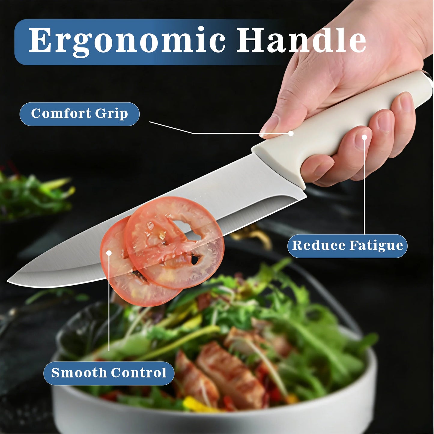 Knife Set 15-Piece Block With Built-In Sharpener And Ergonomic Handle