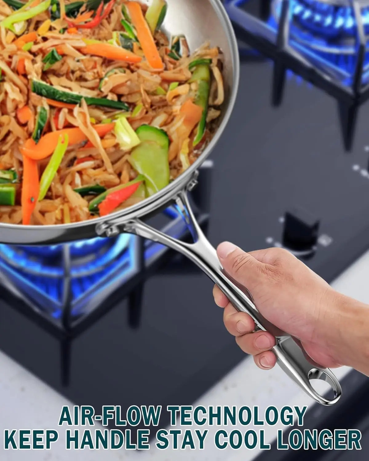 Stainless Steel Wok With Lid Induction Compatible Durable