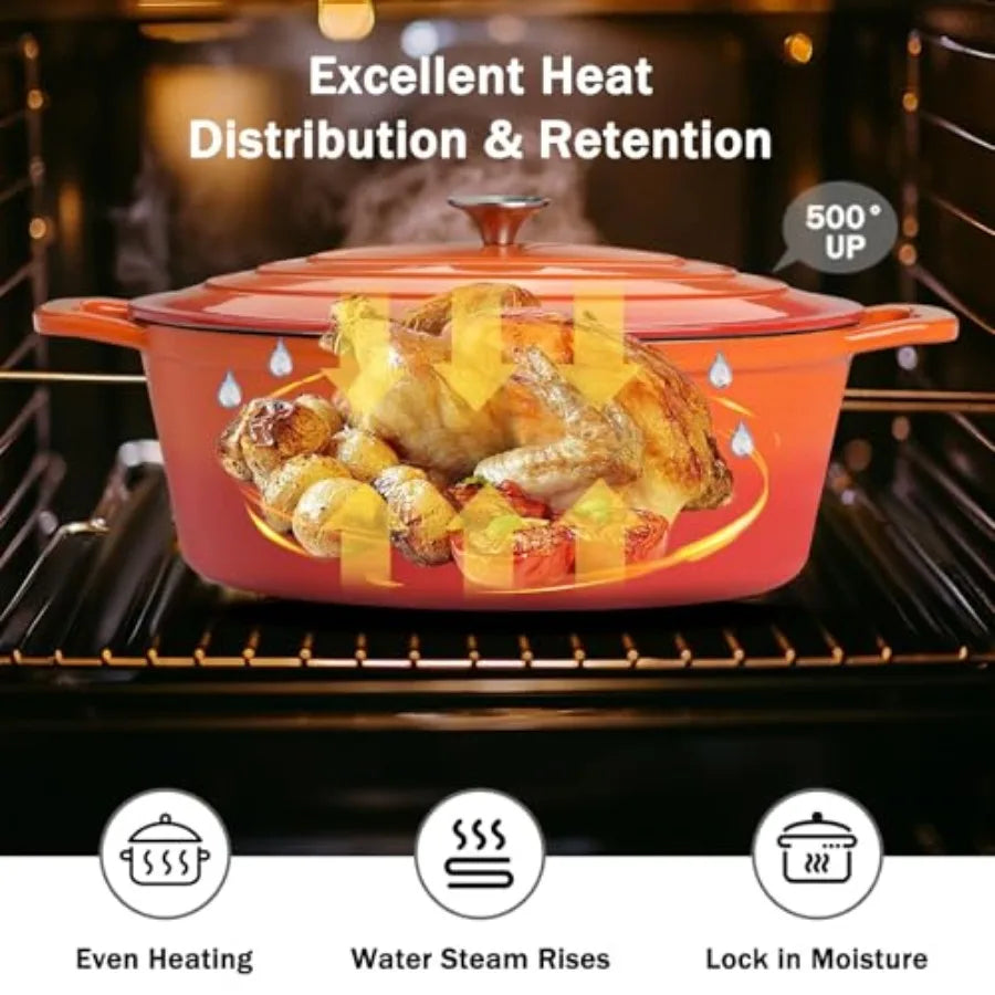 Enameled Oval Dutch Oven With Lid Cast Iron Dual Handles