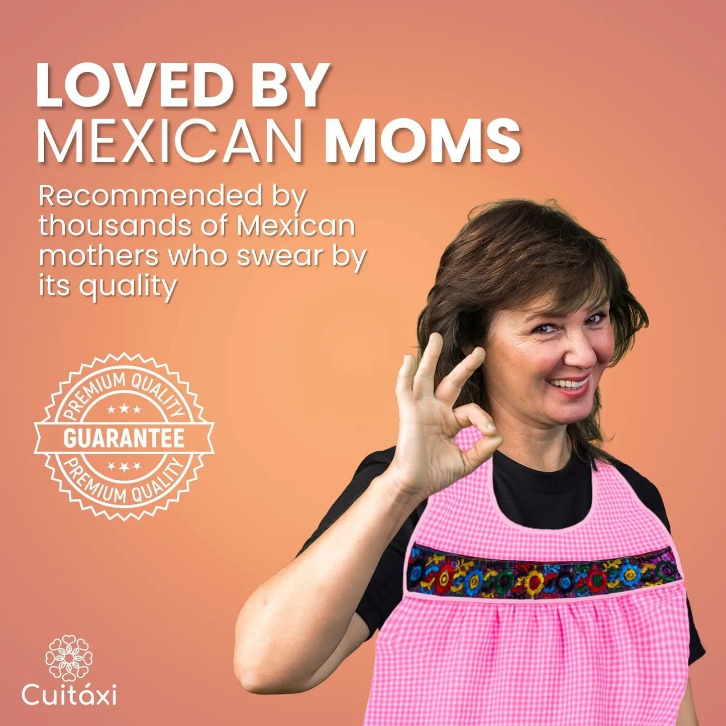 Mexican Apron for Women with Deep Pockets & Embroidered Flowers - Mandil de Cocina