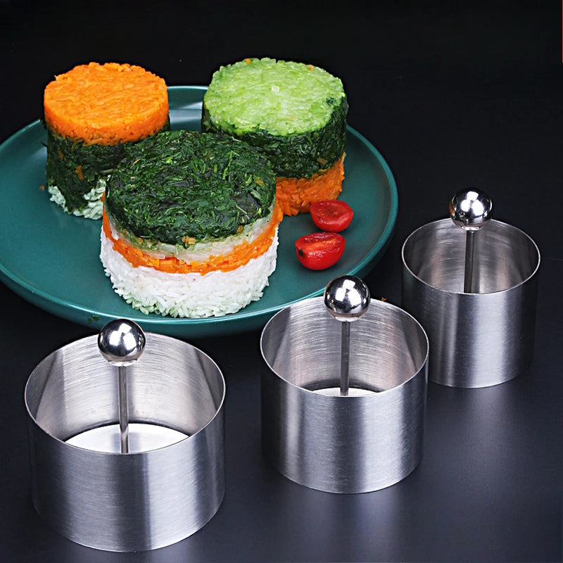 Round Stainless Steel Rice Ball Mold With Pusher Sushi Maker