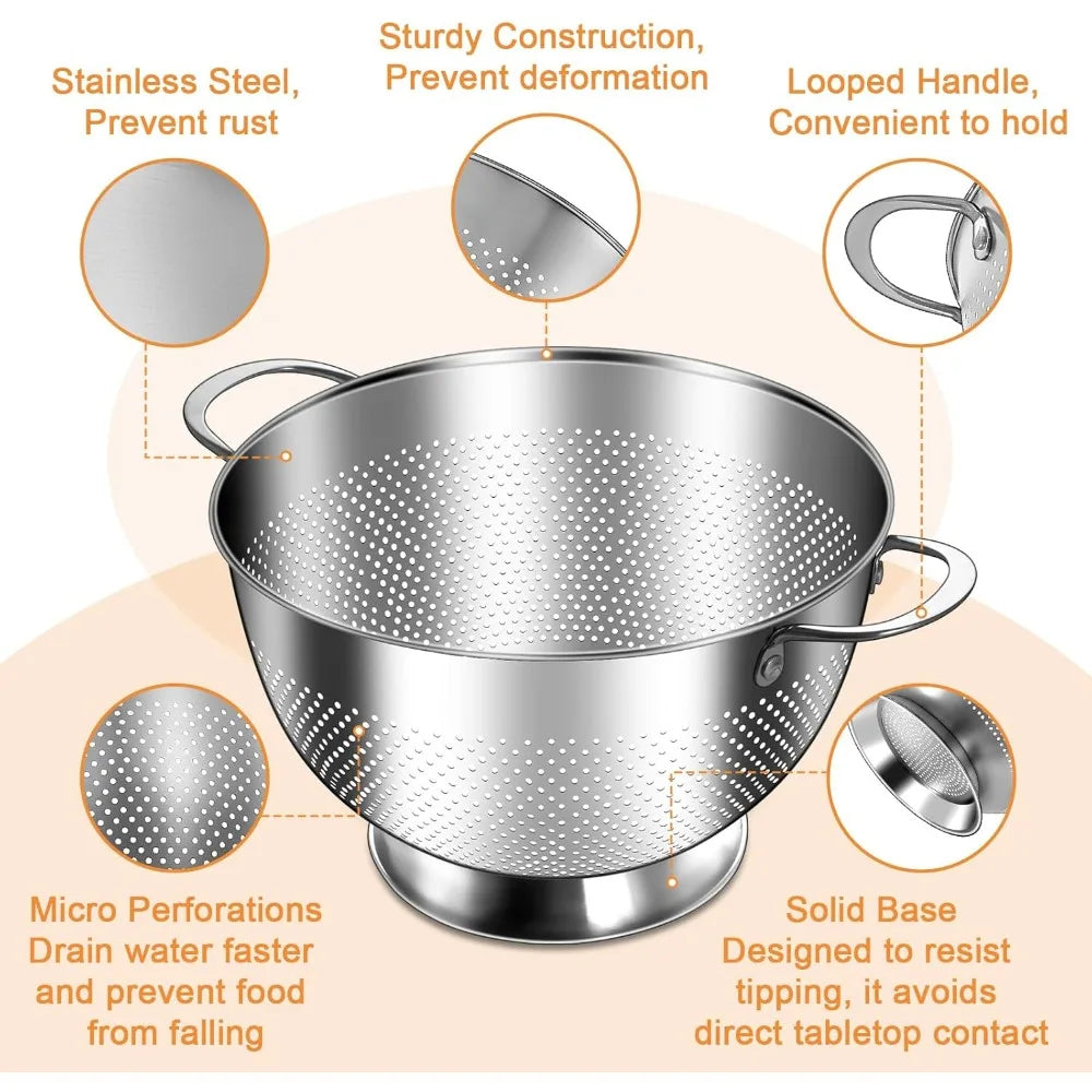 Stainless Steel Colander For Kitchen Dishwasher Safe And Rust Resistant