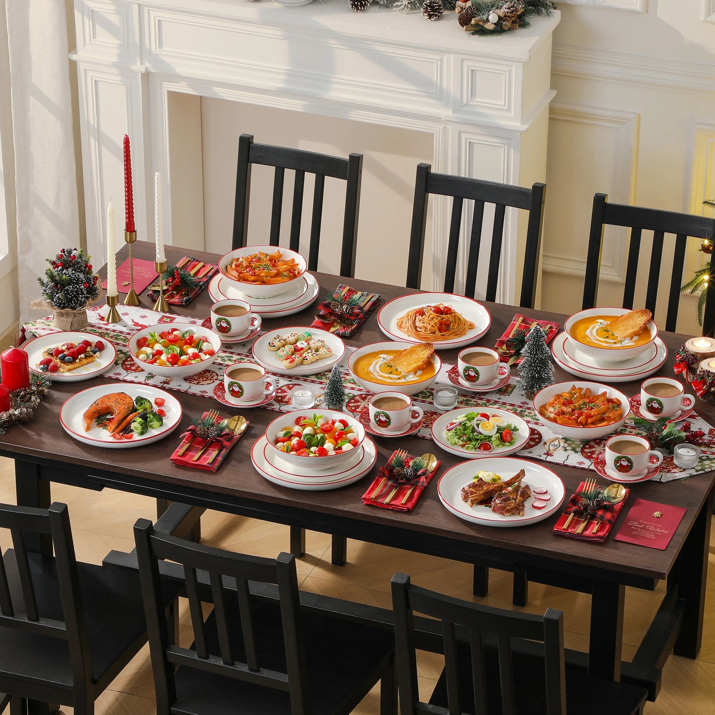 MALACASA Christmas Tree Ceramic Dinnerware Set Plates Bowls Mugs