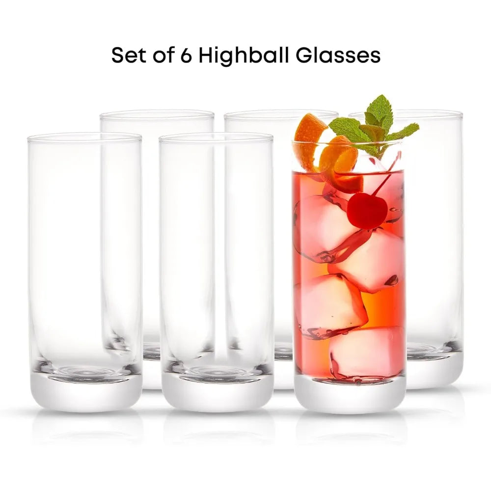 NBVCX Tall Highball Glasses Set Of 6 Lead-Free Crystal Glassware