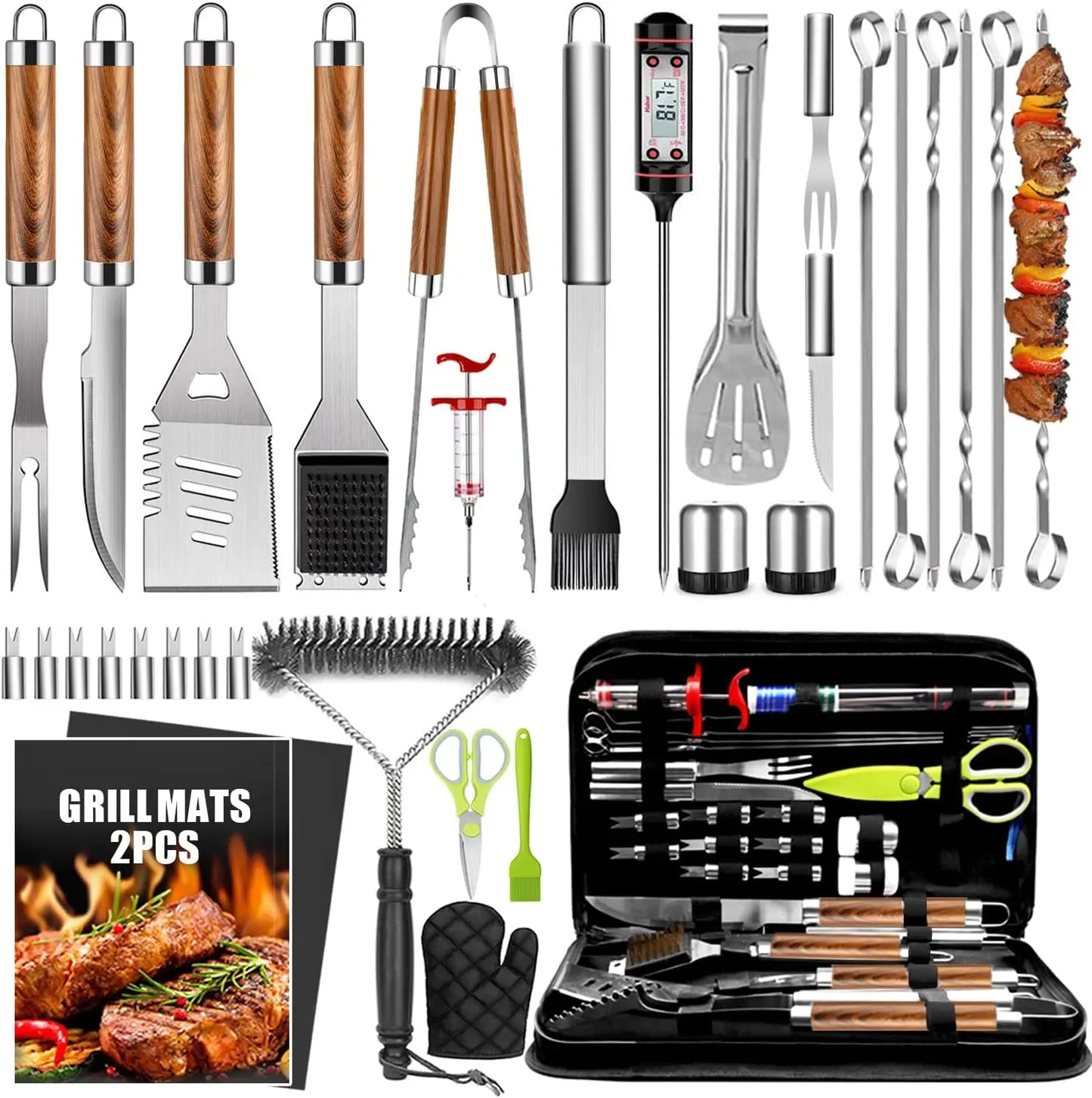 Premium Stainless Steel 34Pcs Grill Tool Set With Thermometer