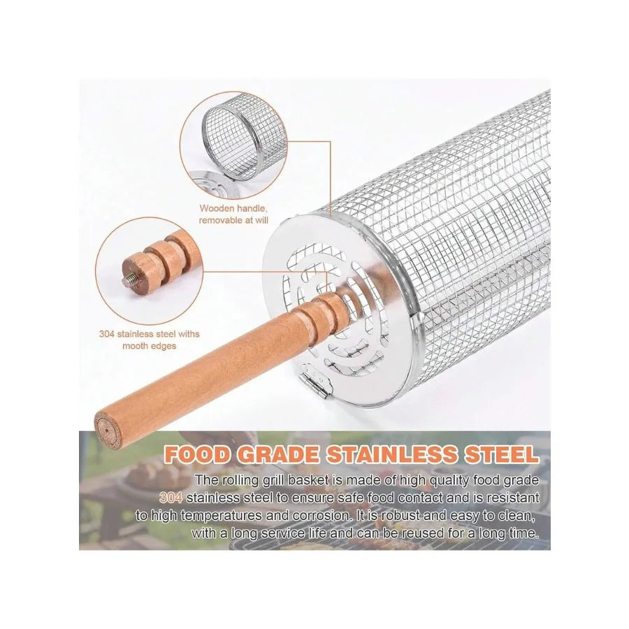 Stainless Steel BBQ Net Tube Rolling Grilling Basket Set
