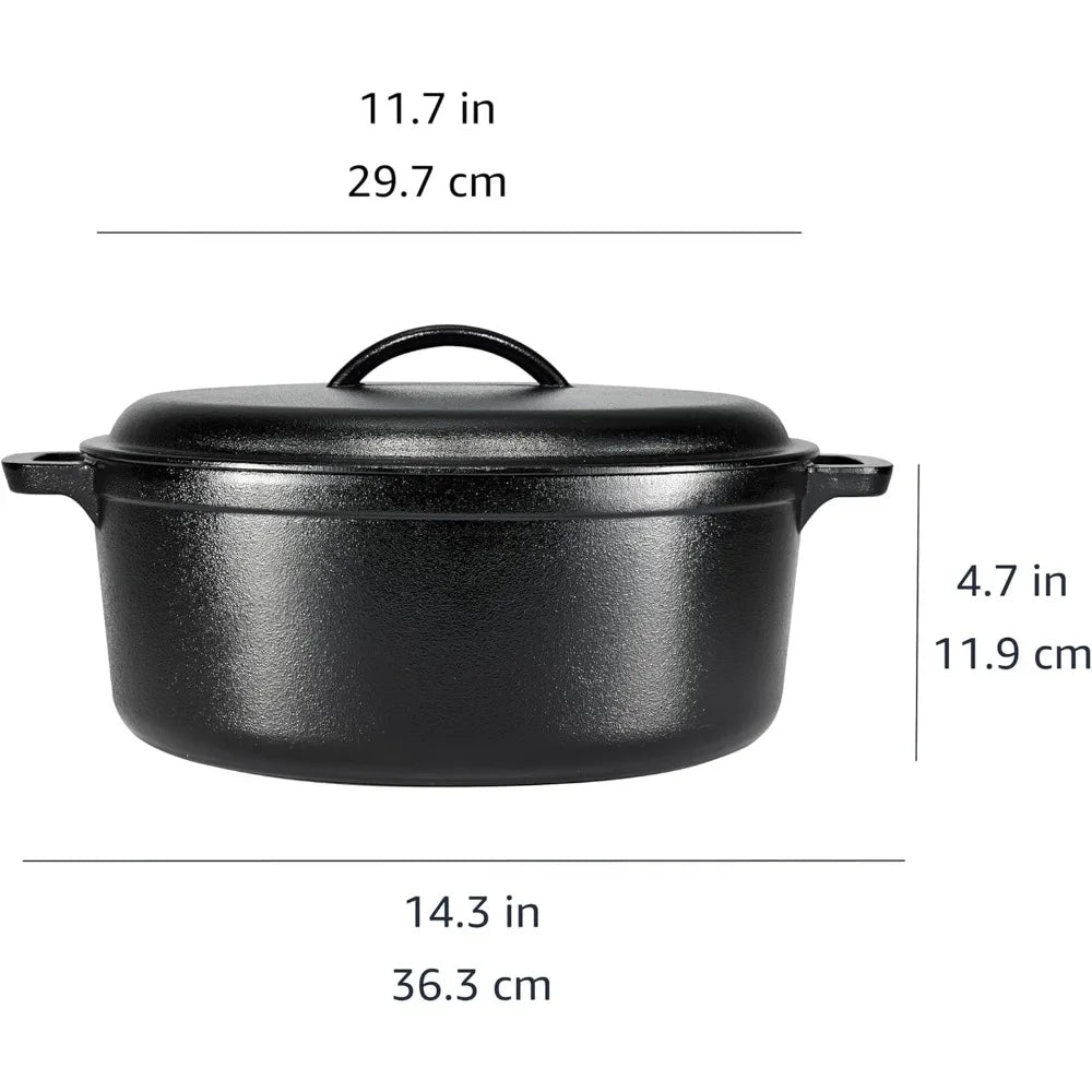 Pre-Seasoned Cast Iron Dutch Oven With Lid For Even Cooking