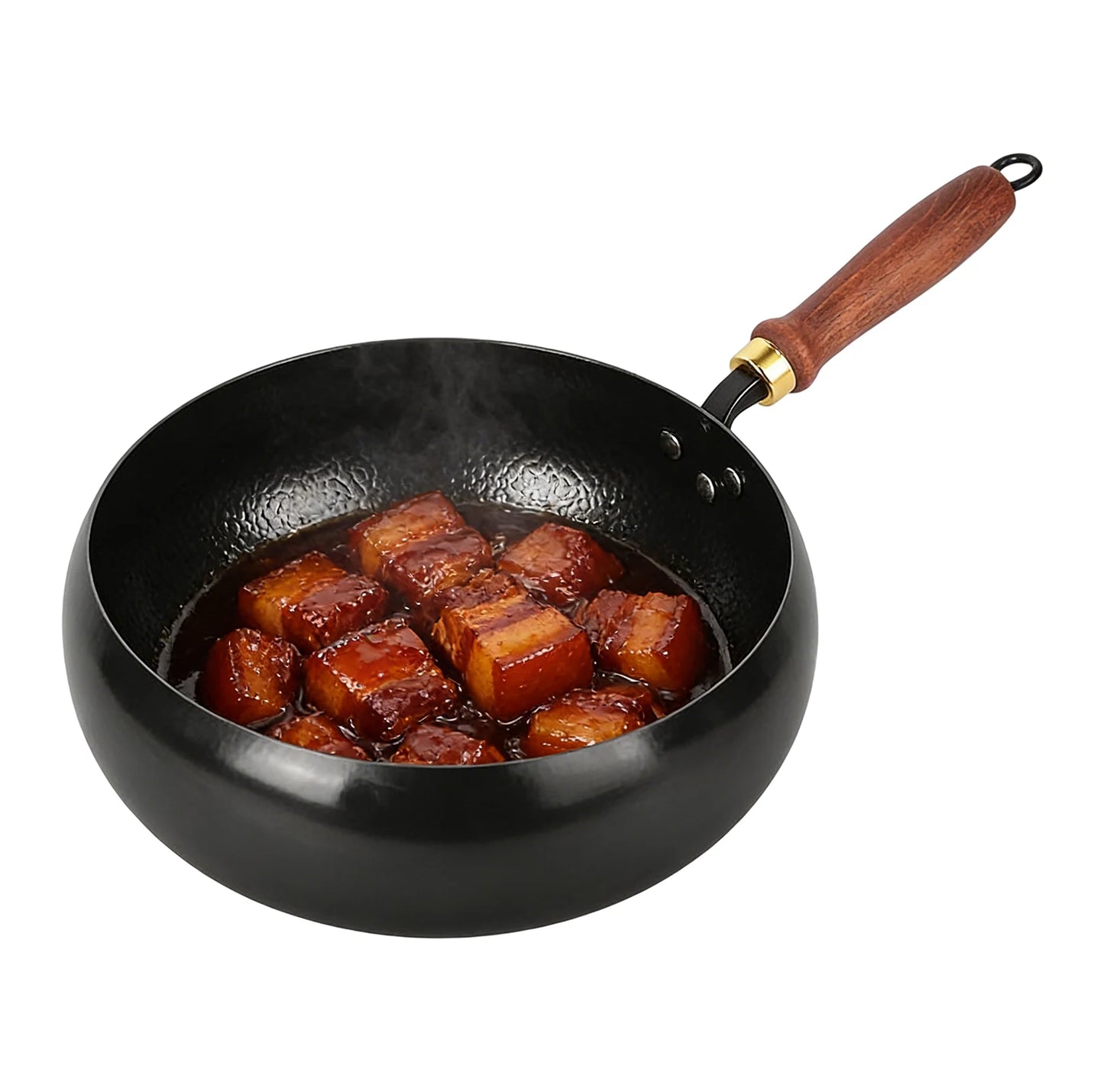 Bymaocar Hand Forged Hammered Wok Preseasoned Nonstick Wood Handle
