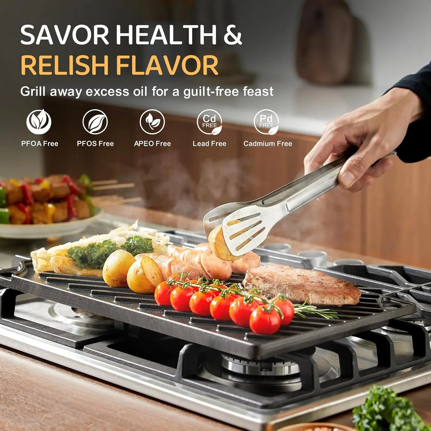Pre-Seasoned Reversible Cast Iron Grill Griddle For Stove Oven Campfire