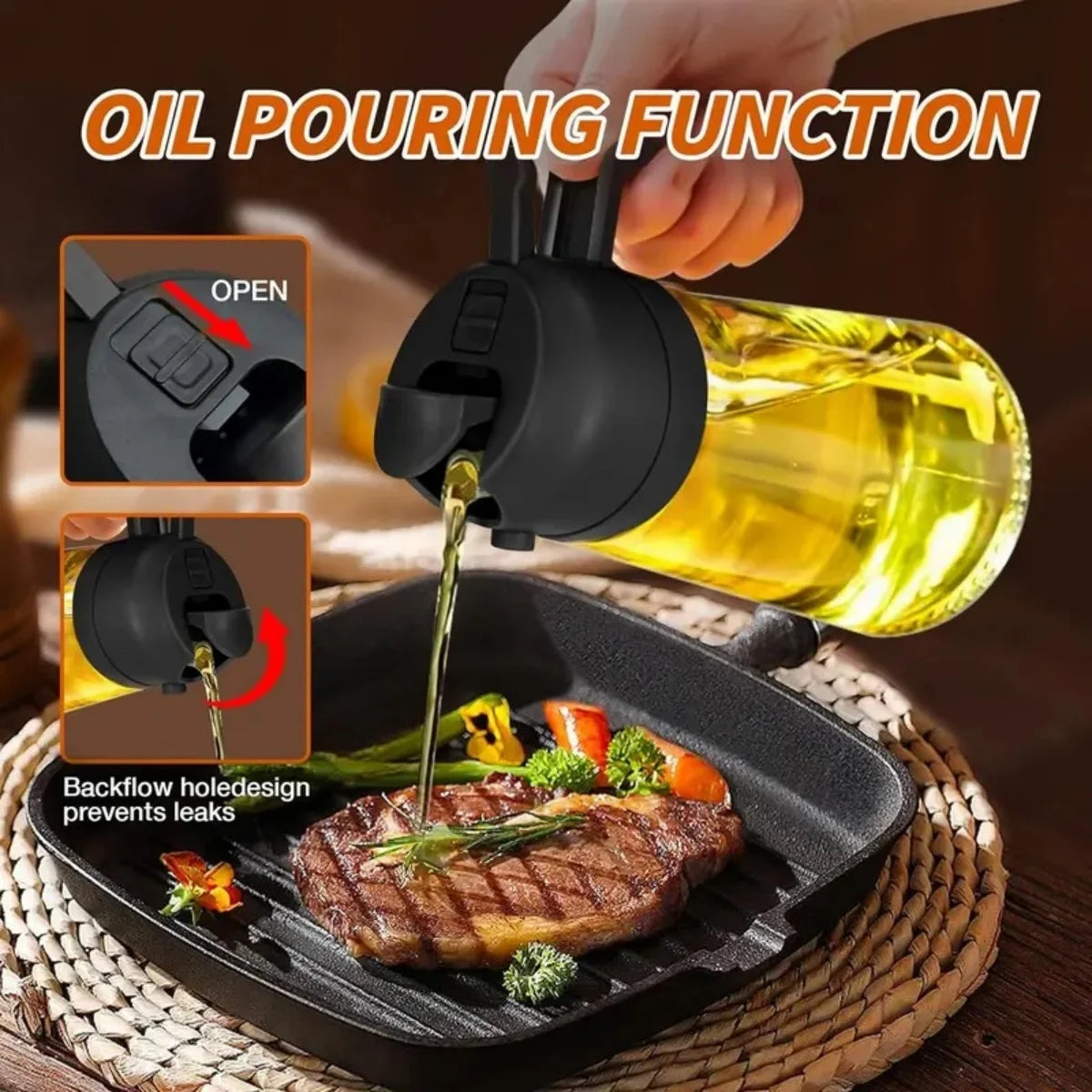 2 In 1 Glass Oil Sprayer Dispenser For Kitchen Grilling