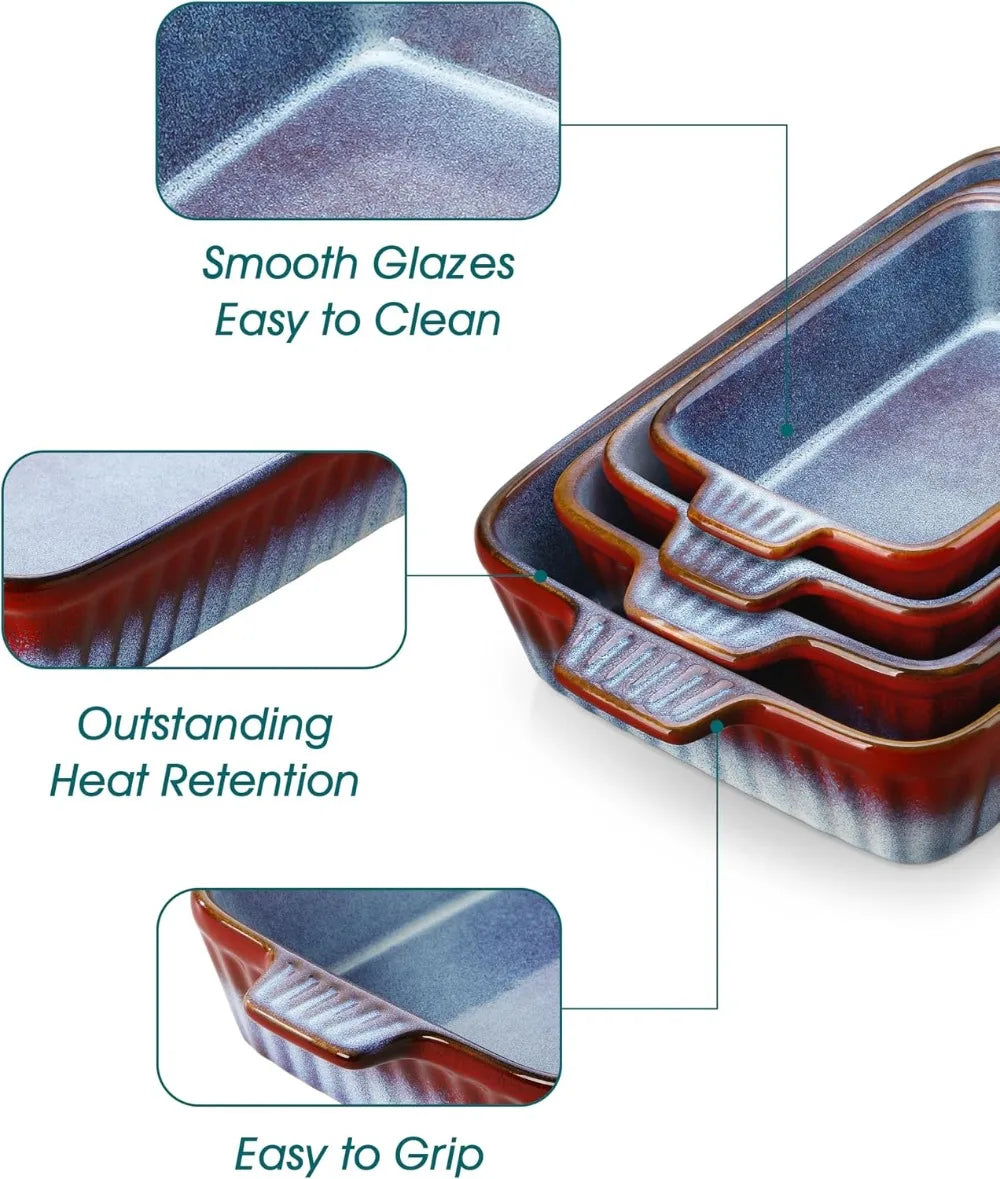 Reactive Glaze Ceramic Baking Dishes Set of 4 With Handles Oven Microwave Safe