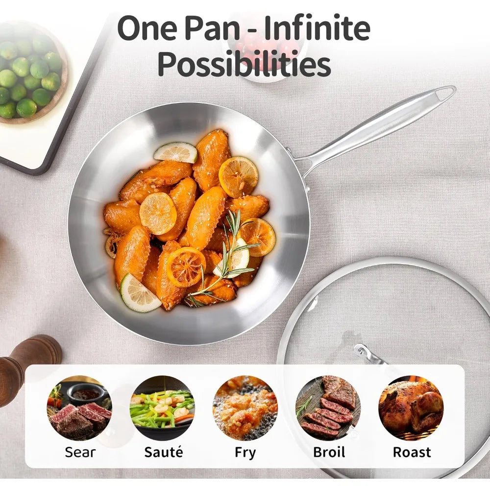 Tri Ply Stainless Steel Frying Pan With Detachable Handle Induction Safe