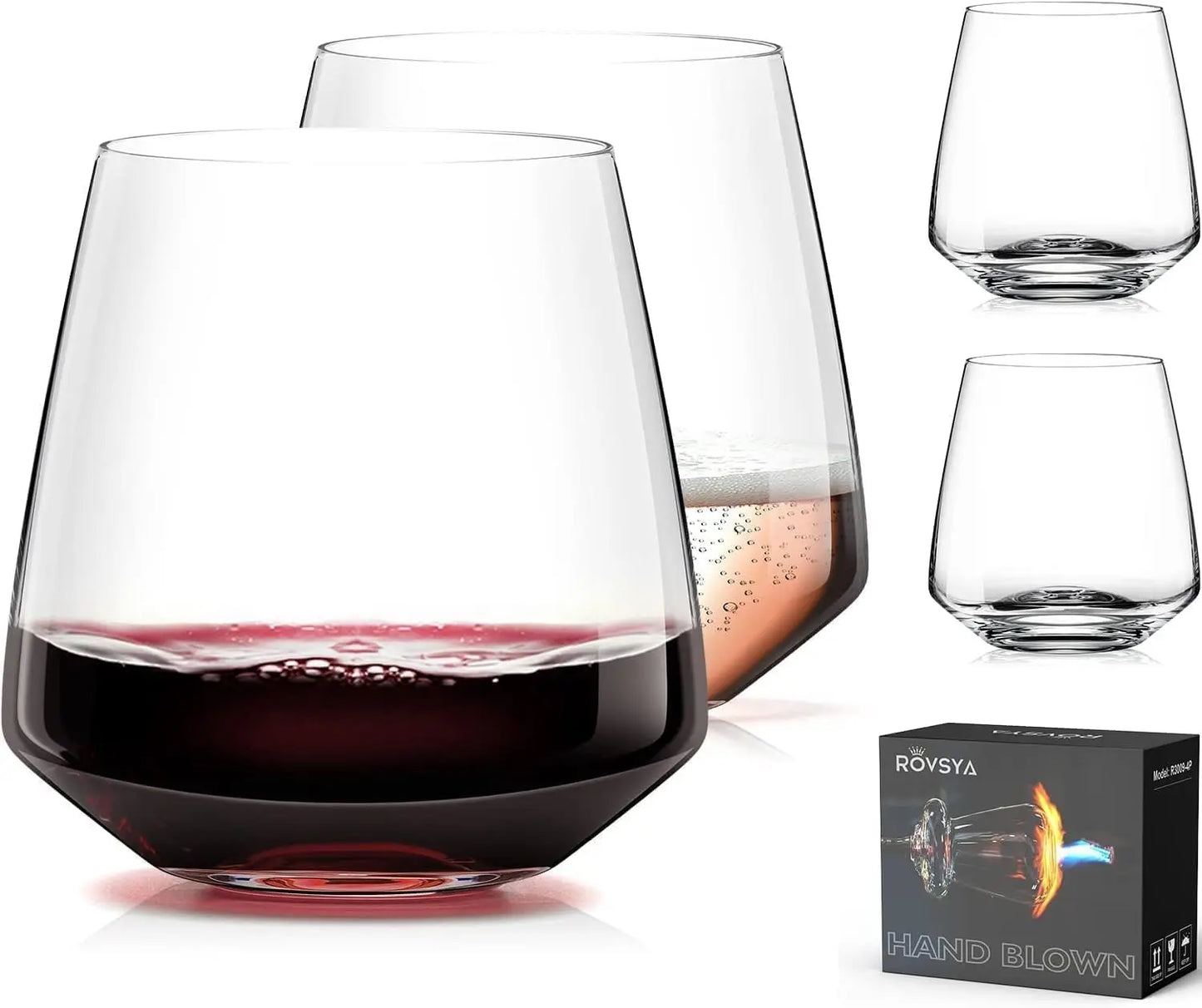 Hand Blown Crystal Wine Glasses Set Of 4