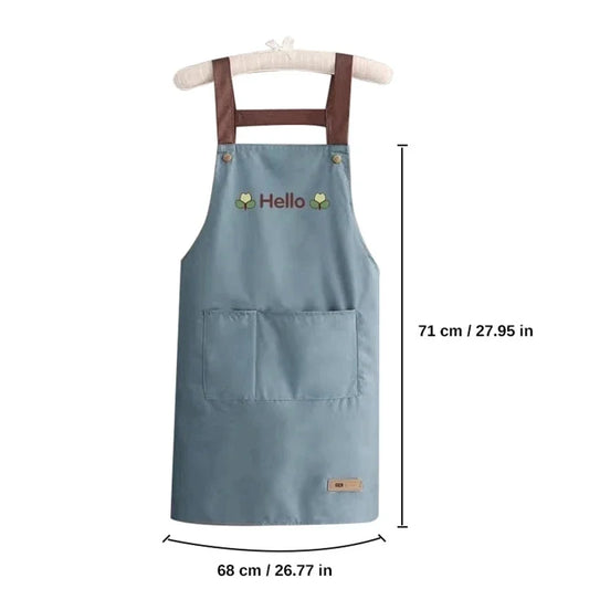 Hello Letter Print Waterproof Kitchen Apron With Front Pocket