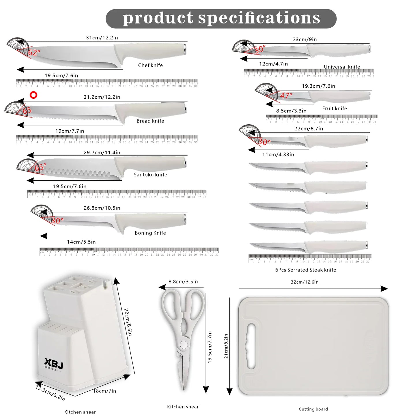 Knife Set 15-Piece Block With Built-In Sharpener And Ergonomic Handle