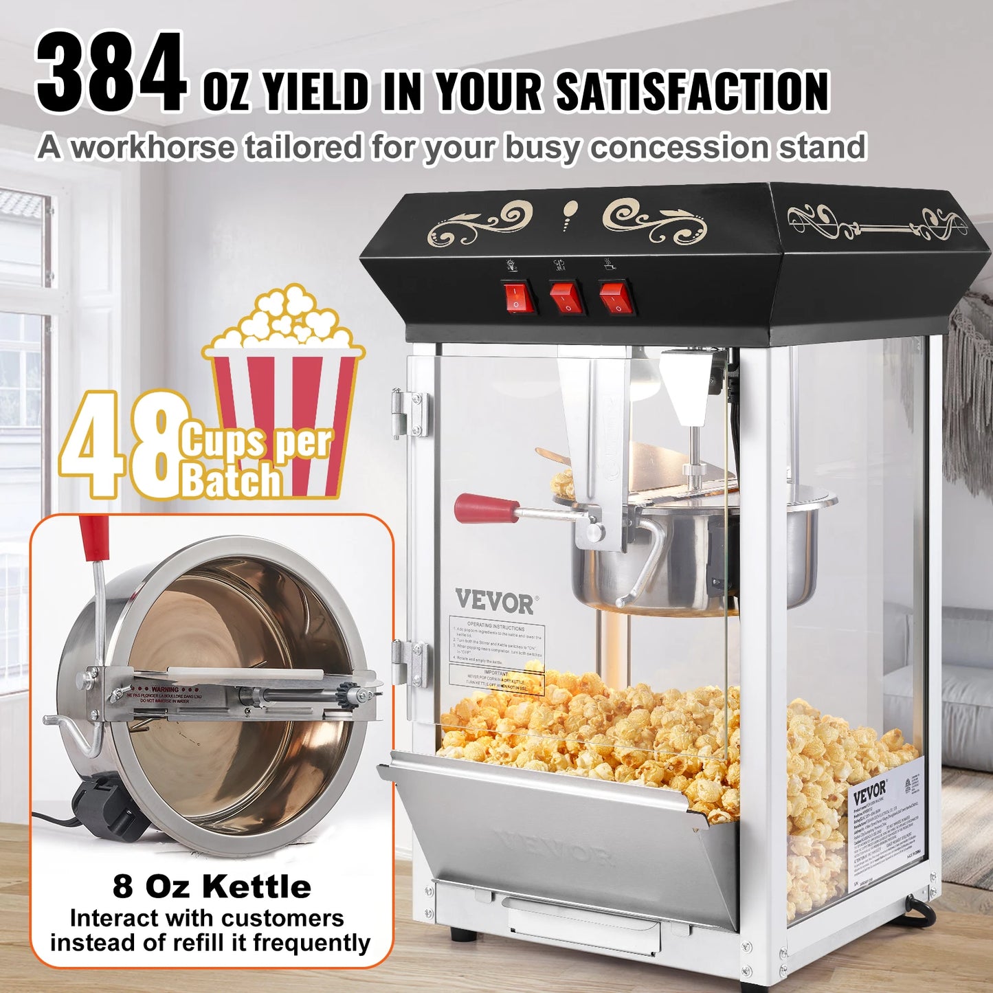 SucceBuy Popcorn Popper Maker Kettle Makes 48 Cups