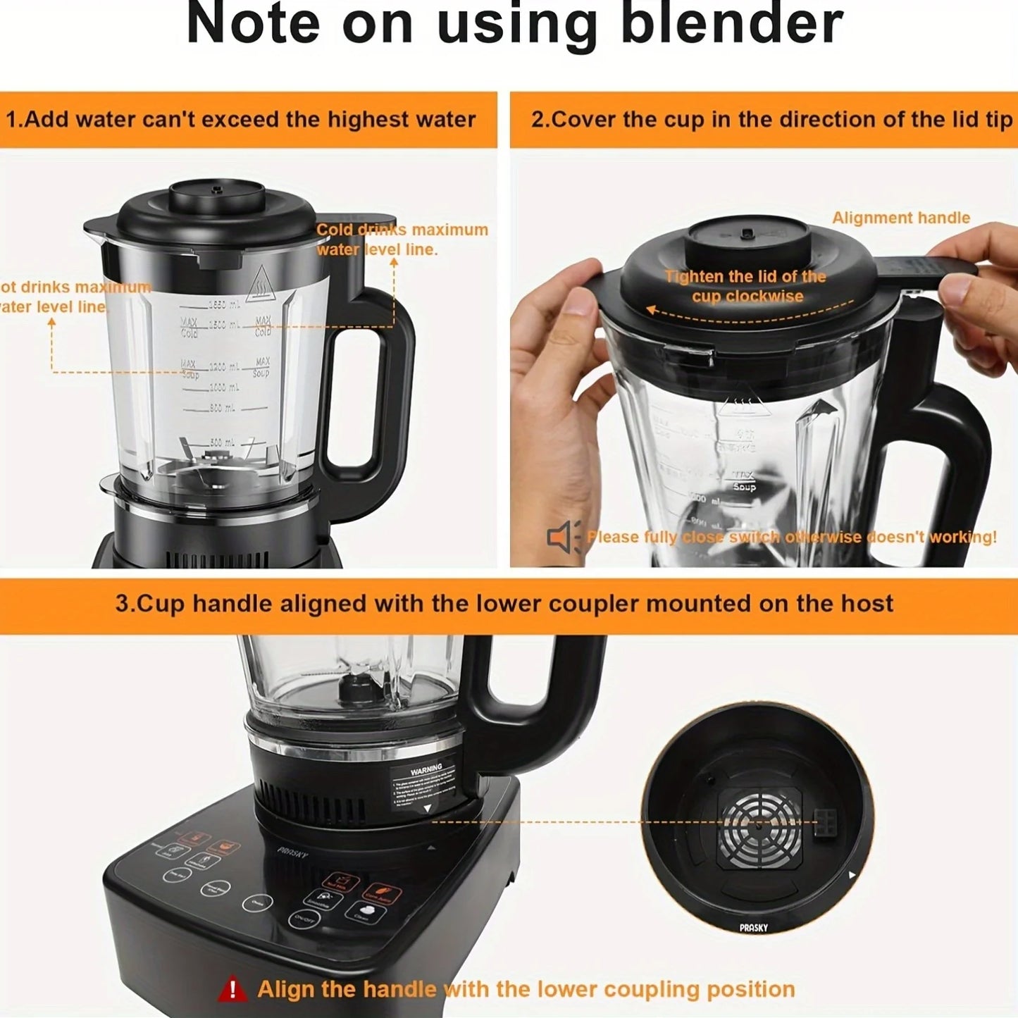 Prasky 2400W Heating Blender Auto Clean Professional Blender