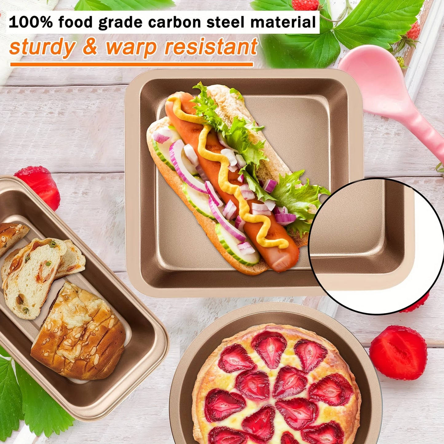 Nonstick Bakeware Set With Round And Square Pans Waffle Tray Cookie Sheet