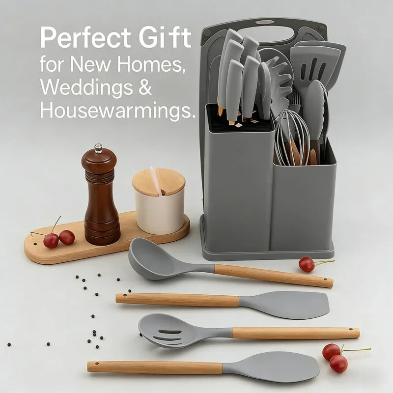 19 In 1 Kitchen Knife And Silicone Utensil Set Heat Resistant Tools