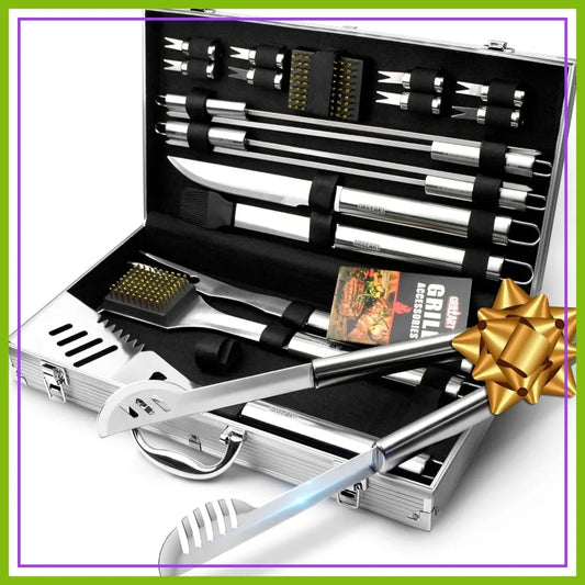 Stainless Steel BBQ Grill Tool Set With Case For Dad