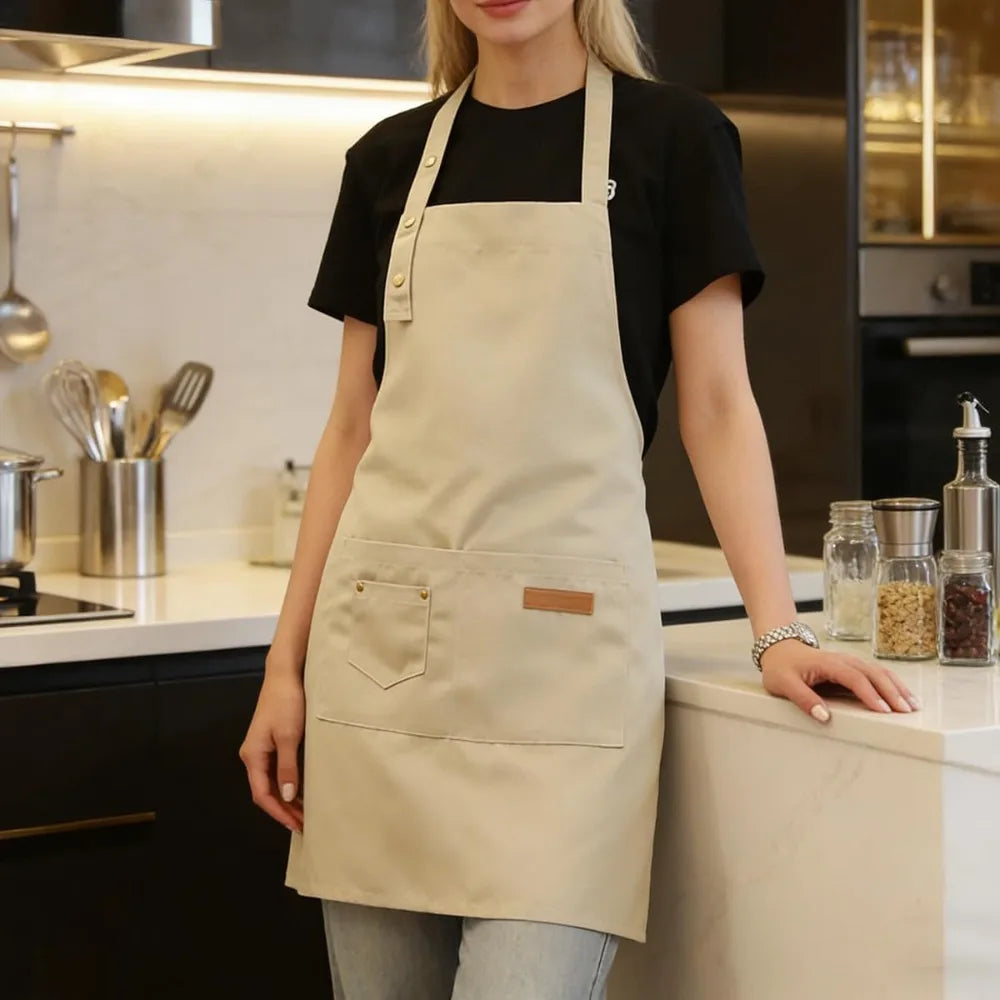 Unisex Work Bib Apron With Adjustable Neck Strap And Pockets