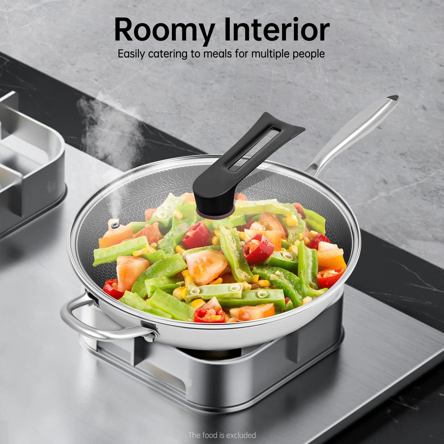 Stainless Steel Wok With Lid 316 Grade Dishwasher Safe