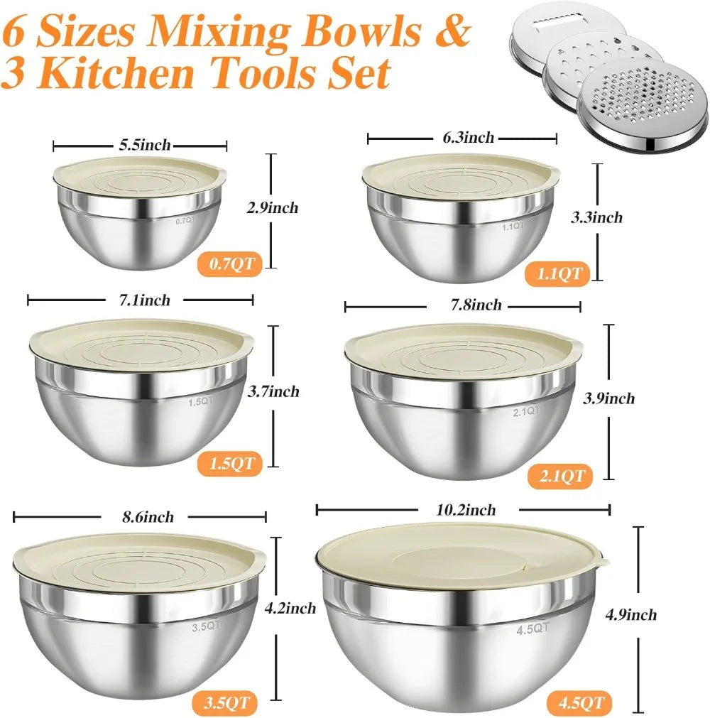 Stainless Steel Nesting Mixing Bowls Set With Lids And Graters