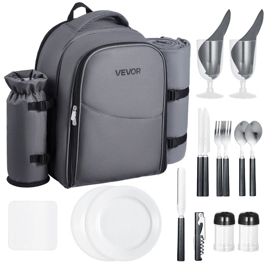 VEVOR Picnic Backpack With Bottle Holder, Blanket, Plates And Cutlery