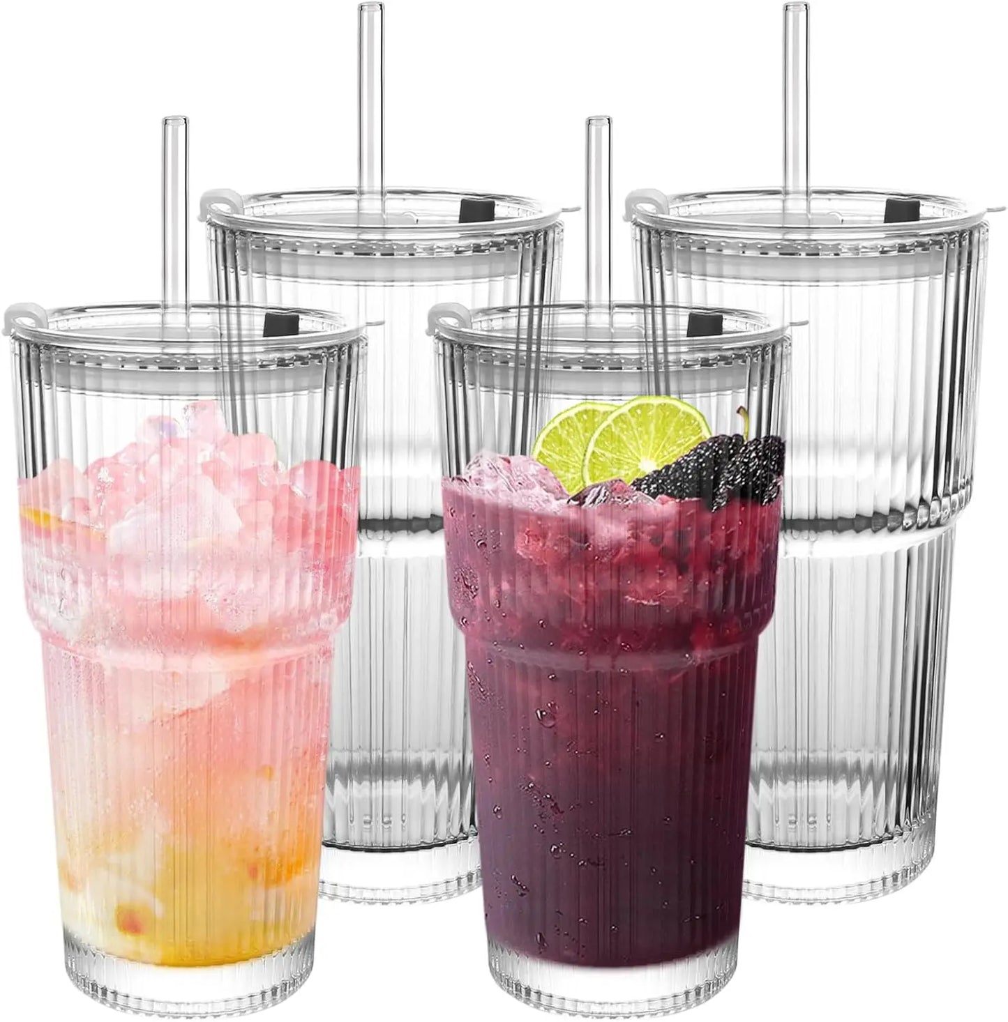 Glass Cold Cup With 2-In-1 Straw Lid Lipstick Transfer Resistant
