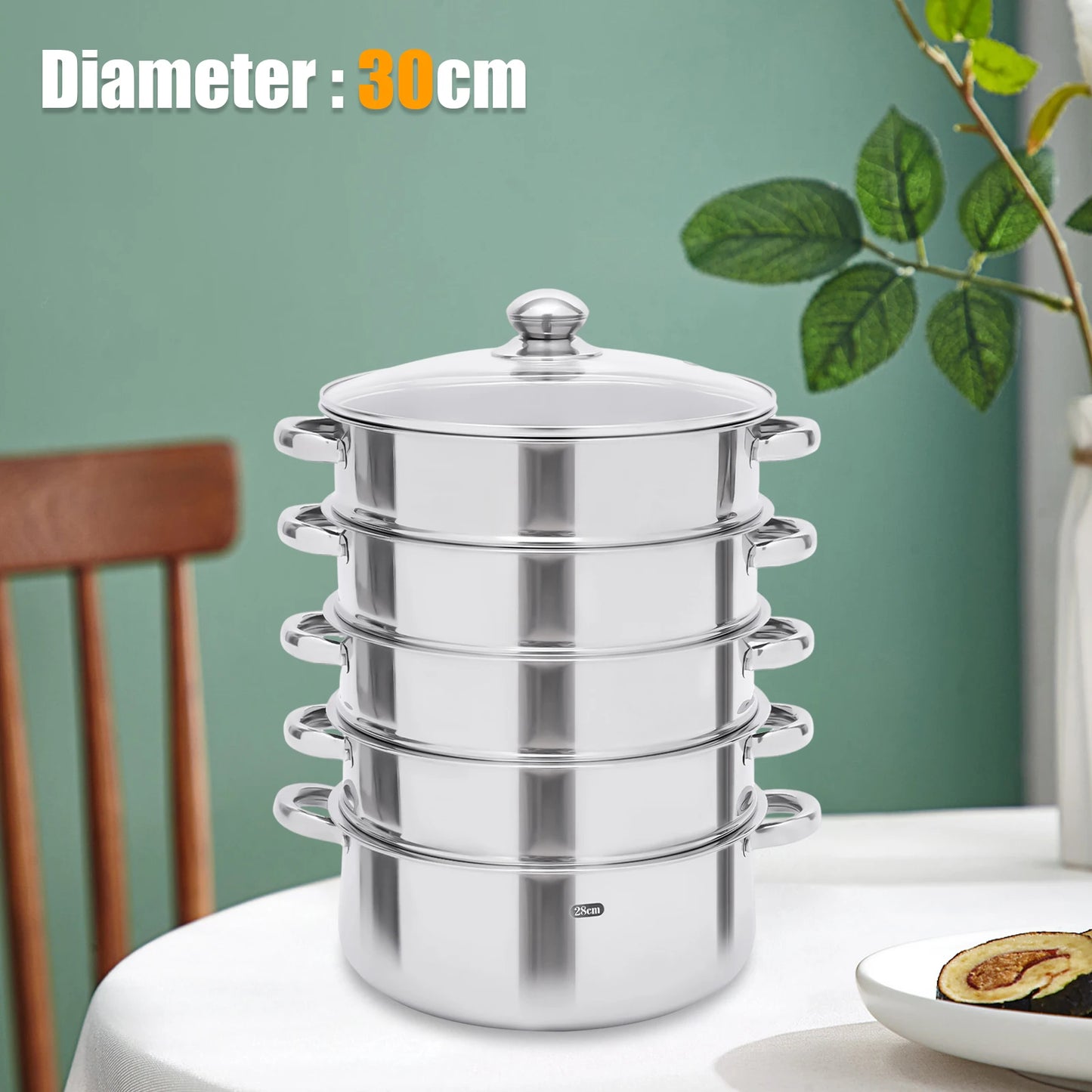 Five-Tier Stainless Steel Steamer Pot With Steaming Grids